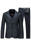 Hommes gris vert rayé pointu revers 3 pièces costumes de bal