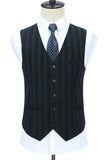 Hommes gris vert rayé pointu revers 3 pièces costumes de bal