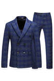 Hommes Bleu Rayé Pointu Revers 3 Pièces Costumes de Bal