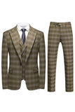 Homme Vert Armée Rayé Pointu Revers 3 Pièces Costumes Formels