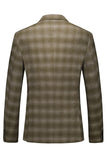 Homme Vert Armée Rayé Pointu Revers 3 Pièces Costumes Formels