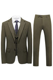 Homme Army Green Cranched Lavers 3 Pièces Costumes Formaux