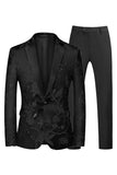 Bleu et noir à revers crantés Jacquard 2 pièces costumes de bal pour hommes