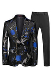 Bleu et noir à revers crantés Jacquard 2 pièces costumes de bal pour hommes