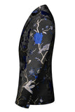 Bleu et noir à revers crantés Jacquard 2 pièces costumes de bal pour hommes