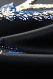Bleu et noir à revers crantés Jacquard 2 pièces costumes de bal pour hommes
