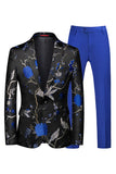 Bleu et noir à revers crantés Jacquard 2 pièces costumes de bal pour hommes