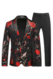 Bleu et noir à revers crantés Jacquard 2 pièces costumes de bal pour hommes