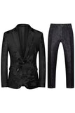 Revers cranté simple boutonnage jacquard 2 pièces violet costumes de bal pour hommes