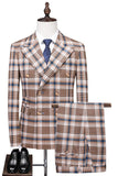 Vintage Peak Lapel Slim Fit 2 pièces Noir Grille Bleu Costumes Hommes