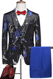 Bleu revers cranté 3 pièces Jacquard Costumes de bal pour hommes