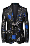 Bleu revers cranté 3 pièces Jacquard Costumes de bal pour hommes