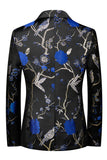 Bleu revers cranté 3 pièces Jacquard Costumes de bal pour hommes