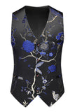 Bleu revers cranté 3 pièces Jacquard Costumes de bal pour hommes
