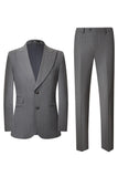 Gris 2 pièces à revers en pointe à simple boutonnage costumes de bal pour hommes