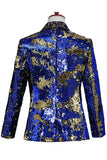 Châle scintillant revers violet et bleu Blazer de bal pour homme à paillettes