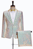 Champagne scintillant revers cranté 2 pièces costumes de bal pour hommes avec paillettes