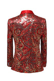 Blazer de bal à revers châle rouge à paillettes scintillantes pour homme