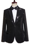 Paillettes noires 2 pièces à revers en pointe Costumes de bal pour hommes