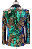 Blazer de bal pour homme à revers châle vert et bleu scintillant à un bouton