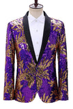 Blazer de bal pour homme à revers châle vert et bleu scintillant à un bouton