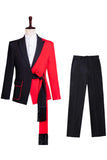 Noir et rouge Costume 2 pièces à revers en pointe avec ceinture