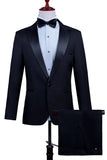 Costume 2 pièces à revers en pointe un bouton noir pour hommes avec perles