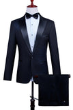 Costume 2 pièces à revers en pointe un bouton noir pour hommes avec perles