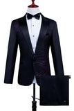 Costume 2 pièces à revers en pointe un bouton noir pour hommes avec perles