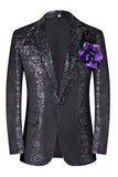Costume de bal 2 pièces noir scintillant à revers cranté pour hommes avec fleur 3D