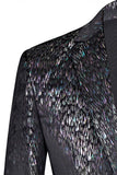 Costume de bal 2 pièces noir scintillant à revers cranté pour hommes avec fleur 3D