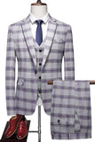 Gris violet rayé 3 pièces revers crantés costumes de bal pour hommes