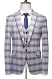 Gris violet rayé 3 pièces revers crantés costumes de bal pour hommes