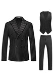 Rayures rouges Peak Lapel Hommes 3 pièces Costumes