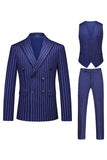 Rayures rouges Peak Lapel Hommes 3 pièces Costumes