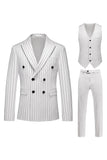 Rayures rouges Peak Lapel Hommes 3 pièces Costumes