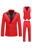 Imprimé rose Peak Lapel 3-Piece Hommes Costumes de bal