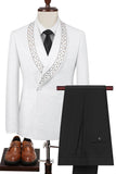 Blanc Châle Revers 2 pièces Hommes Costumes avec Perles