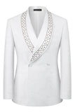 Blanc Châle Revers 2 pièces Hommes Costumes avec Perles