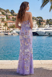 Robe de bal sans bretelles violette fourreau floral avec perles