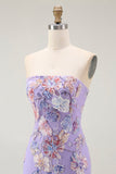 Robe de bal sans bretelles violette fourreau floral avec perles