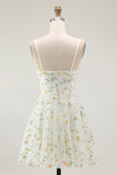 Vert Floral A Ligne Spaghetti Bretelles Robe Courte Retrouvailles