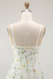 Vert Floral A Ligne Spaghetti Bretelles Robe Courte Retrouvailles