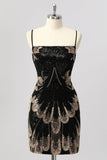 Robe courte moulante noire à sequins avec lacets dans le dos