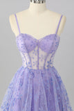 Violet A Ligne Spaghetti Bretelles Corset Sequin Homecoming Dress