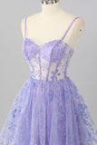Violet A Ligne Spaghetti Bretelles Corset Sequin Homecoming Dress