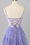 Violet A Ligne Spaghetti Bretelles Corset Sequin Homecoming Dress