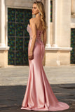 Robe de soirée longue blush en satin sans anneaux corset décoré de strass