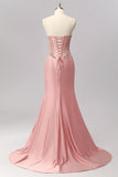 Robe de soirée longue blush en satin sans anneaux corset décoré de strass