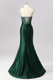 Robe de soirée sirène vert foncé corset longue décorée de strass
